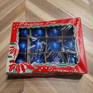 Vintage Blue Mercury Glass Christmas Ornaments Balls Baubles Made in Japan